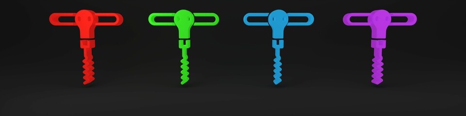 Wall Mural - Colorful Wine corkscrew icon isolated on black background. Minimalism concept. 3D render illustration