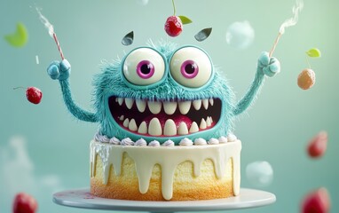 clean and beauty modern tasty happy cartoon monster cake 