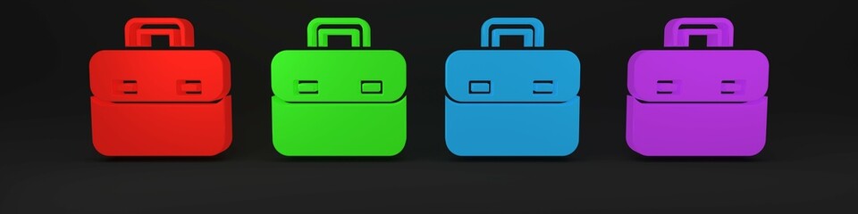 Poster - Colorful Briefcase icon isolated on black background. Business case sign. Business portfolio. Minimalism concept. 3D render illustration