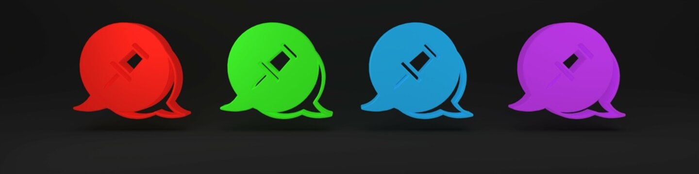Colorful Push pin icon isolated on black background. Thumbtacks sign. Minimalism concept. 3D render illustration