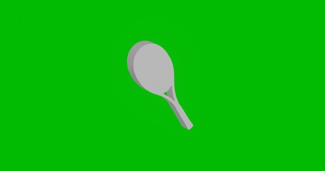 Poster - Animation of rotation of a white tennis racket symbol with shadow. Simple and complex rotation. Seamless looped 4k animation on green chroma key background