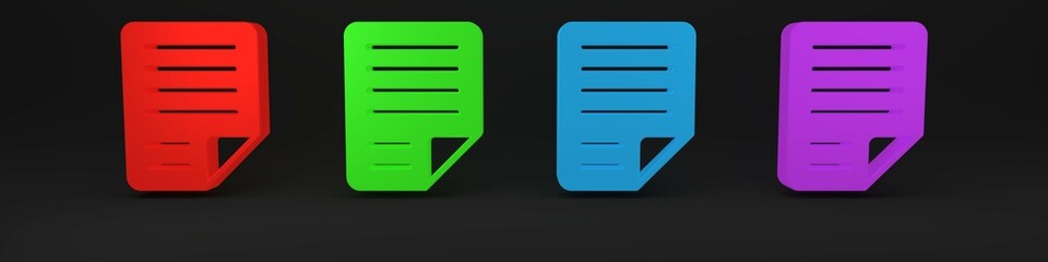 Poster - Colorful File document icon isolated on black background. Checklist icon. Business concept. Minimalism concept. 3D render illustration