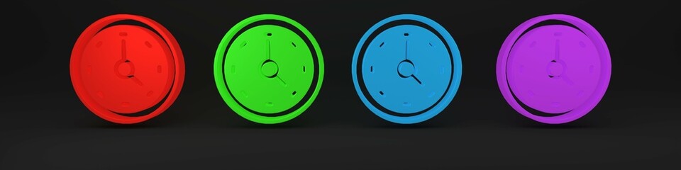 Poster - Colorful Clock icon isolated on black background. Time symbol. Minimalism concept. 3D render illustration