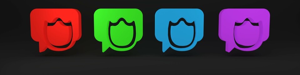 Poster - Colorful Speech bubble chat icon isolated on black background. Message icon. Communication or comment chat symbol. Minimalism concept. 3D render illustration