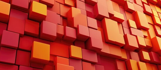 Wall Mural - 3D rendering featuring a flat background of red and orange squares