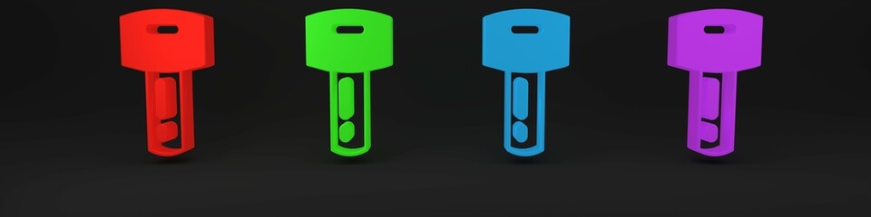 Poster - Colorful Car key with remote icon isolated on black background. Car key and alarm system. Minimalism concept. 3D render illustration