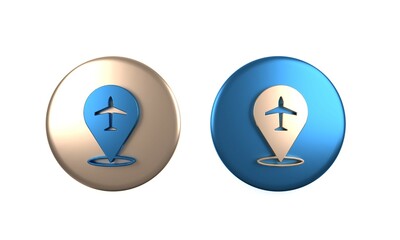 Poster - Colorful Plane icon isolated on white background. Flying airplane icon. Airliner sign. Circle button. 3D render illustration