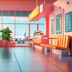 Wall Mural - 3D Icon: Dining Area within Airport Premises Illustration Logo