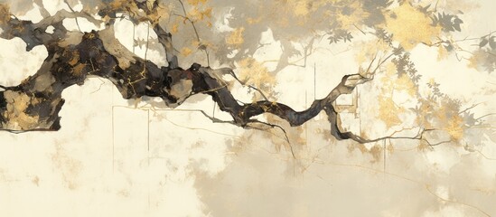 Canvas Print - Abstract artwork featuring floral elements branches and gold accents on canvas Suitable for wall decor murals wallpapers and carpets created with brush techniques and oil paints