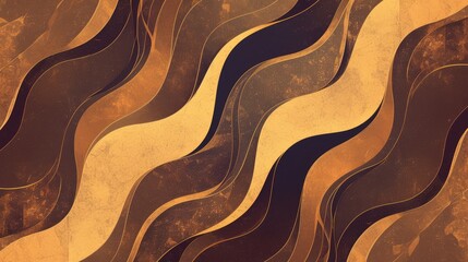 Poster - Abstract design featuring a wave pattern in gold and brown tones