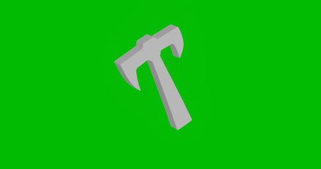 Poster - Animation of rotation of a white axe symbol with shadow. Simple and complex rotation. Seamless looped 4k animation on green chroma key background