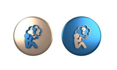 Poster - colorful human head with question mark icon isolated on white background. circle button. 3d render i