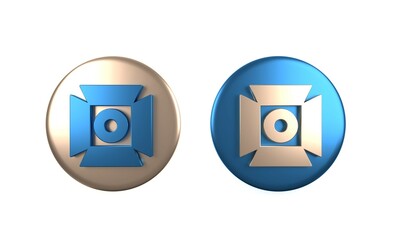 Poster - Colorful Movie spotlight icon isolated on white background. Light Effect. Scene, Studio, Show. Circle button. 3D render illustration