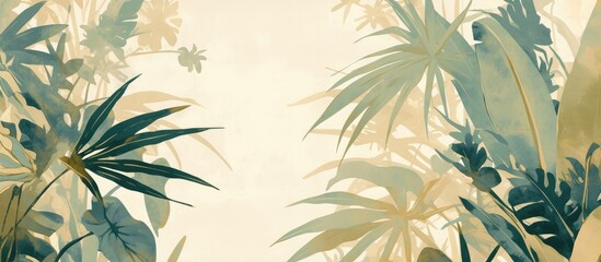 Poster - artwork featuring palm leaves in a light toned mural suitable for wallpaper depicting a serene lands
