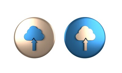 Aufkleber - Colorful Cloud upload icon isolated on white background. Circle button. 3D render illustration