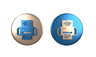 Poster - colorful smart printer system icon isolated on white background. internet of things concept with wir