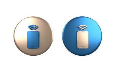 Poster - Colorful Smartphone with free wi-fi wireless connection icon isolated on white background. Wireless technology, wi-fi connection, wireless network. Circle button. 3D render illustration