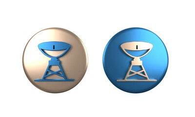 Canvas Print - Colorful Satellite dish icon isolated on white background. Radio antenna, astronomy and space research. Circle button. 3D render illustration