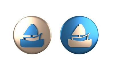 Sticker - Colorful Yacht sailboat or sailing ship icon isolated on white background. Sail boat marine cruise travel. Circle button. 3D render illustration