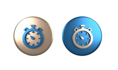 Poster - Colorful Stopwatch icon isolated on white background. Time timer sign. Chronometer sign. Circle button. 3D render illustration