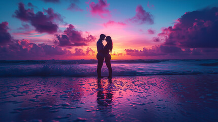 silhouette of a couple on the beach