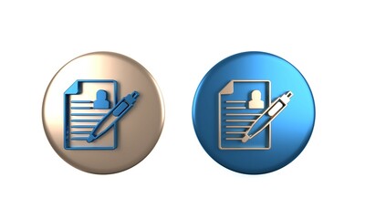 Sticker - Colorful Resume icon isolated on white background. CV application. Searching professional staff. Analyzing personnel resume. Circle button. 3D render illustration