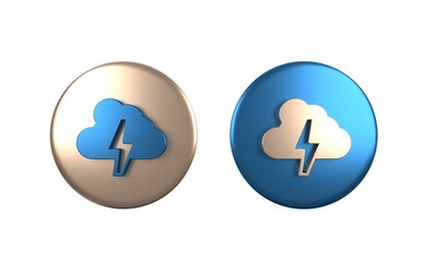 Canvas Print - Colorful Storm icon isolated on white background. Cloud and lightning sign. Weather icon of storm. Circle button. 3D render illustration