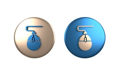 Poster - Colorful Computer mouse gaming icon isolated on white background. Optical with wheel symbol. Circle button. 3D render illustration
