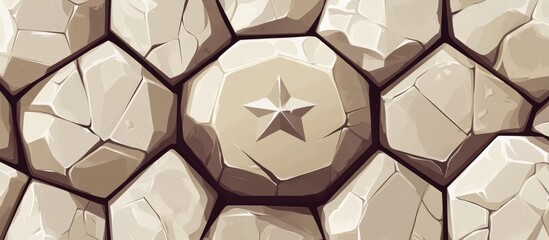 Rounded hexagonal stone with a star at the center Abstract stone illustration on a white background Surreal beige stone design Nature inspired logo suitable for a banner template