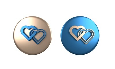 Sticker - Colorful Two Linked Hearts icon isolated on white background. Romantic symbol linked, join, passion and wedding. Valentine day. Circle button. 3D render illustration