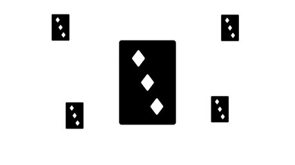 Poster - Zoom in and out animation the Three of diamonds playing symbol. Large black symbol in the center and four small symbols around. Seamless looped 4k animation on white background