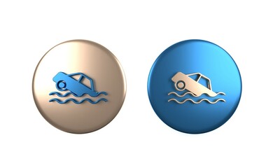 Poster - Colorful Flood car icon isolated on white background. Insurance concept. Flood disaster concept. Security, safety, protection, protect concept. Circle button. 3D render illustration