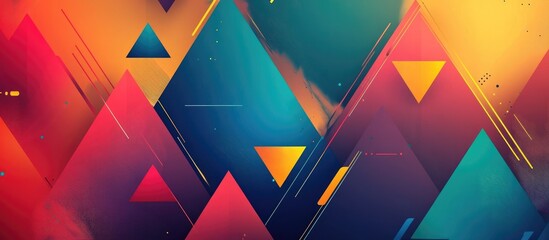 Wall Mural - Colorful pyramid shapes create an abstract banner background Horizontal 2d illustration offers ample space for text