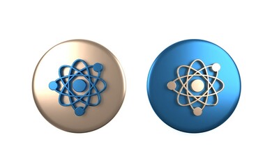 Sticker - Colorful Atom icon isolated on white background. Symbol of science, education, nuclear physics, scientific research. Circle button. 3D render illustration