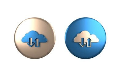 Aufkleber - Colorful Cloud download and upload icon isolated on white background. Circle button. 3D render illustration