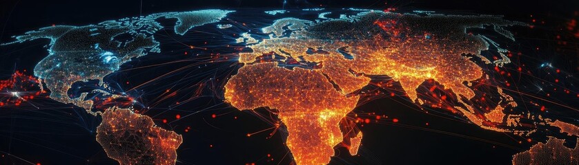 Poster - A captivating view of a glowing world map illustrating interconnectedness and digital transformation across continents.