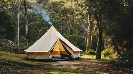 bell tent camping in the woods