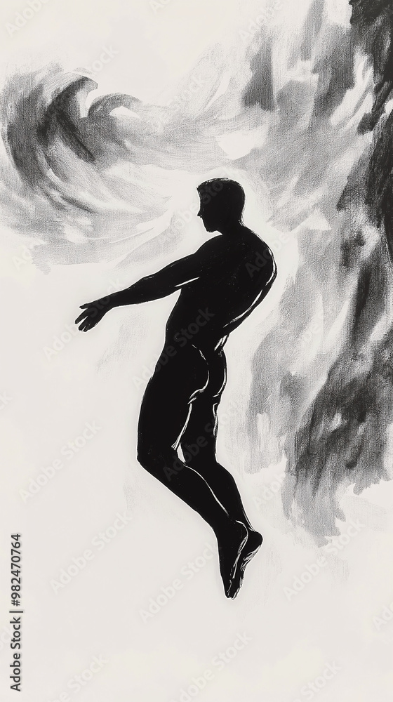 concept of freedom a free man jumping and flying in the air artistic ...