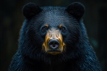 majestic portrait of asian black bear in dappled forest light intense gaze and rich fur detail