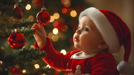 Wall Mural - Christmas baby with Christmas decoration celebrating