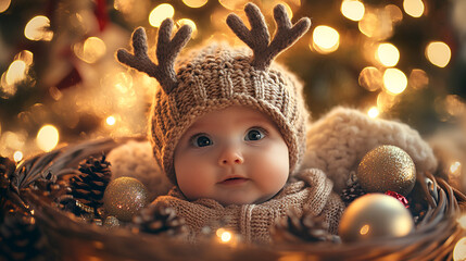 Wall Mural - Christmas baby with Christmas decoration celebrating