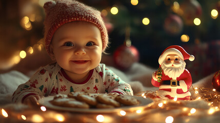 Christmas baby with Christmas decoration celebrating