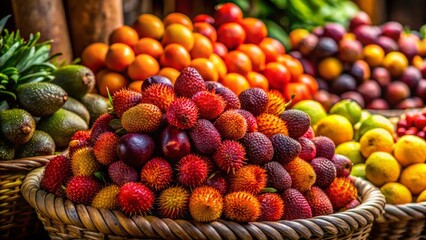 Wall Mural - Vivid maranon fruit, freshly harvested, presents an eye-catching palette of colors and fascinating shapes, artistically