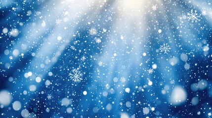Poster - A serene winter scene with soft snowfall and beams of light streaming through the atmosphere. Perfect for seasonal themes.