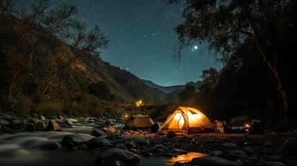 Starry Night Camping by the River