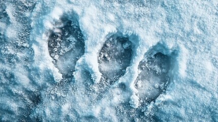 Close-up of animal tracks in fresh snow, showcasing unique patterns and textures in a natural winter landscape.