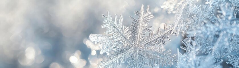 Poster - A close-up of a delicate snowflake capturing the beauty of winter and the intricate patterns of frozen water crystals.