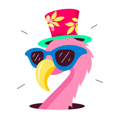 Canvas Print - Cartoon style sticker of cool flamingo wearing sunglasses and hat 