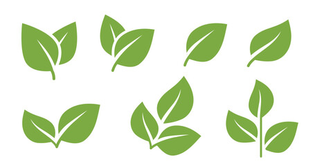 Wall Mural - leaf sprout icon vector set, green leaves plant eco logo symbol simple graphic illustration set, veg