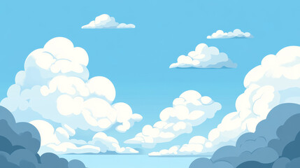 Wall Mural - A simple, blue cartoon drawing of a cloudy sky. It's like a nice, peaceful wallpaper for your phone or computer.